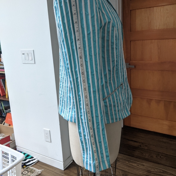 Turquoise white striped blazer seersucker 8 - Picture 8 of 14